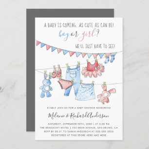 Invitation Le genre mignon de vêtements de bébé indiquent le