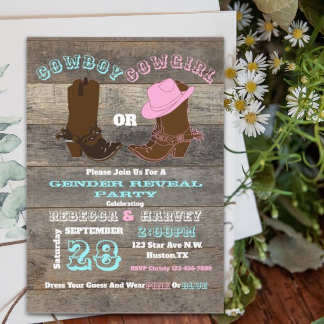 Invitation le genre occidental de cowboy ou de cow-girl (western cowboy or cowgirl gender reveal party invitation)