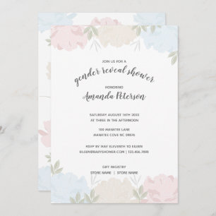 Invitation Le genre rose et bleu mignon de pivoines indiquent