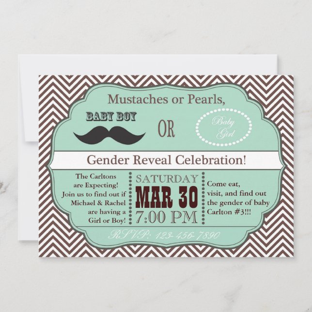 Invitation Le genre vert de moustaches ou de perles indiquent (Devant)