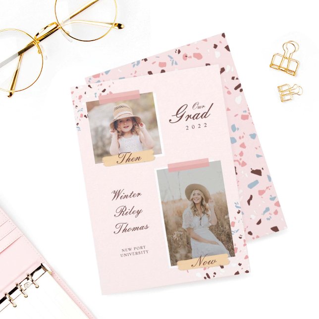 Invitation Le Grad Alors & Maintenant 2 Diplôme Photo Terrazz (Créateur téléchargé)