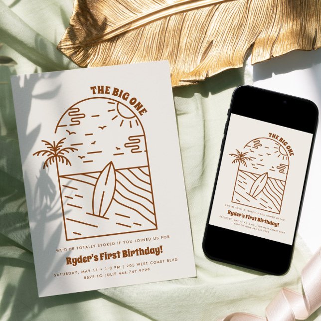 Invitation Le grand | Anniversaire du 1er Surf de plage du ga (Créateur téléchargé)