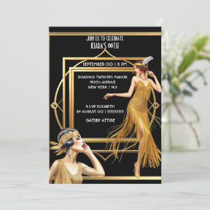 Invitation Le Grand Gatsby noir flapper filles art déco