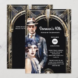 Invitation Le Grand Gatsby or noir bracelet homme des années 