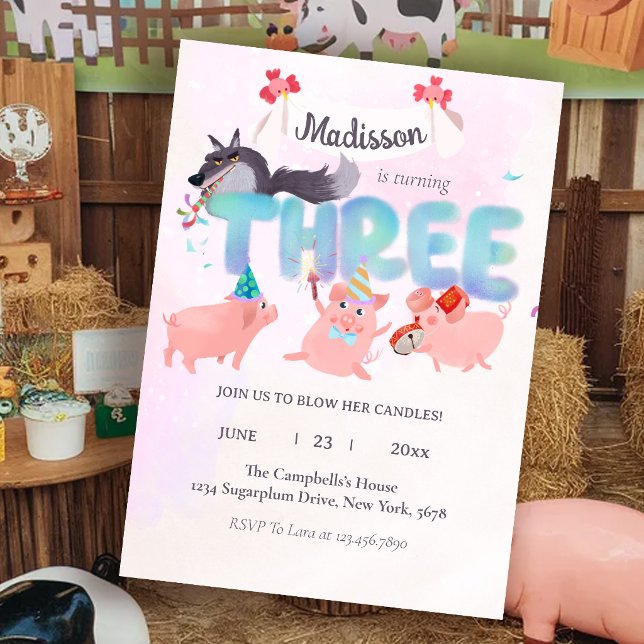 Invitation le grand méchant loup et les trois petits cochons (Créateur téléchargé)