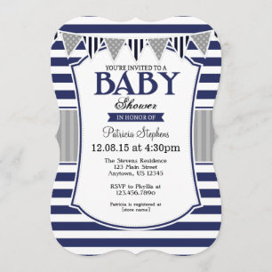 Invitation Le gris de bleu marine barre l'invitation de baby
