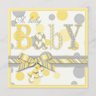 Invitation Le gris jaune de bébé pointille le baby shower
