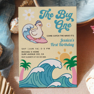 Invitation Le Gros Surfeur Oie Rétro Été 1er Anniversaire