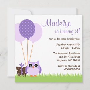 Invitation Le hibou pourpre mignon monte en ballon des
