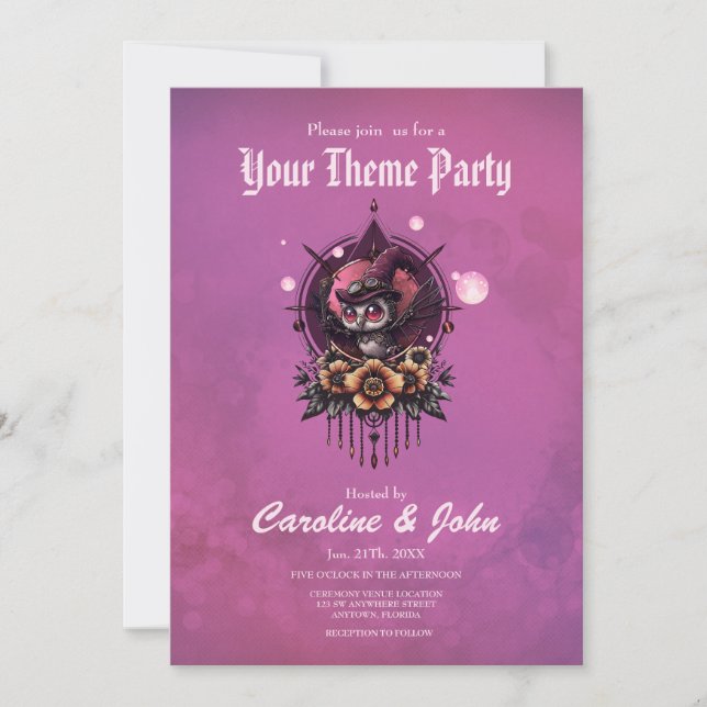 Invitation Le hibou Steampunk : Gardien des secrets. (Devant)