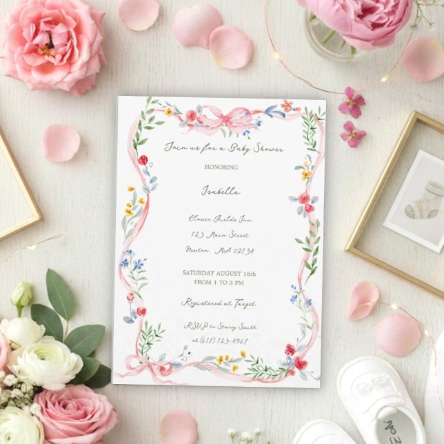 Invitation Le jardin de cottage Rose & Ruban Héritage (Créateur téléchargé)