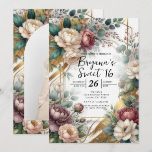 Invitation Le Jardin Secret Doré Fleurs Glamour Douce 16