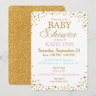 Invitation Le jaune rose bleu de parties scintillantes d'or