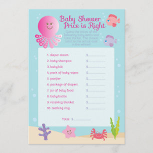Invitation Le jeu du prix du Baby shower de la mer en rose
