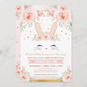 Invitation Le joli baby shower de fille de lapin/rougissent