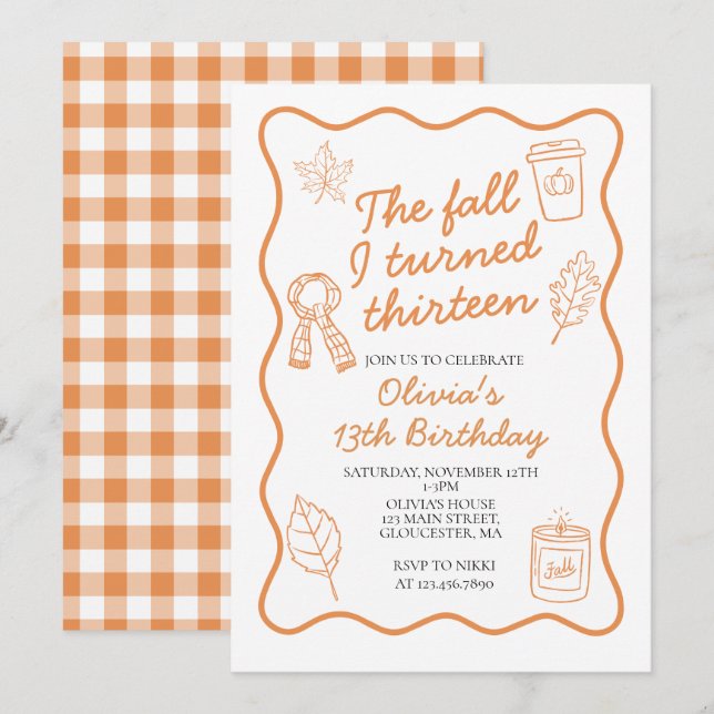 Invitation Le jour de mes treize ans automne 13e anniversaire (Devant / Derrière)