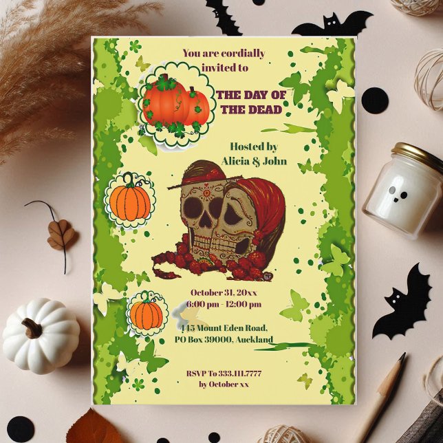 Invitation Le Jour des Couples Morts Halloween la fête Éffray (The Day of the Dead Couples Halloween Spooky Party Invitation)