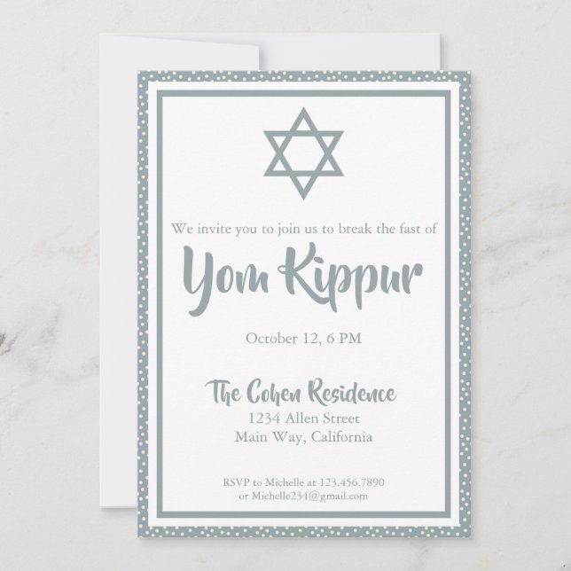 Invitation Le Juif Yom Kippur Rompre Le Dîner Rapide (Devant)