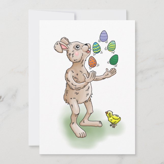 Invitation Le lapin de Pâques jongle avec les œufs de Pâques (Devant)
