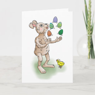 Invitation Le lapin de Pâques jongle avec les œufs de Pâques
