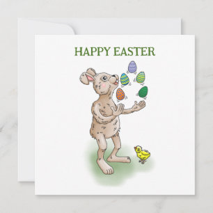 Invitation Le lapin de Pâques jongle avec les œufs de Pâques