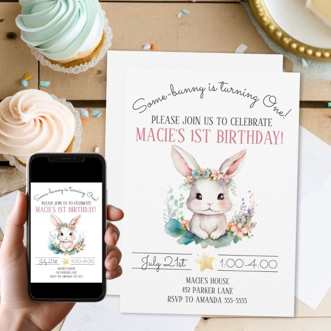 Invitation Le lapin est en train de tourner un lapin 1ère fêt (Some-bunny Is Turning One Bunny 1st Birthday Party Invitation
)