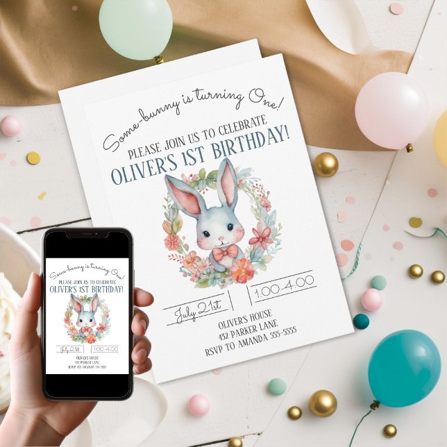 Invitation Le lapin est en train de tourner un lapin 1ère fêt (Some-bunny Is Turning One Bunny 1st Birthday Party Invitation
)