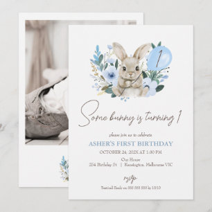 Invitation Le Lapin Floral Bleu Photo Tournera Un Anniversair