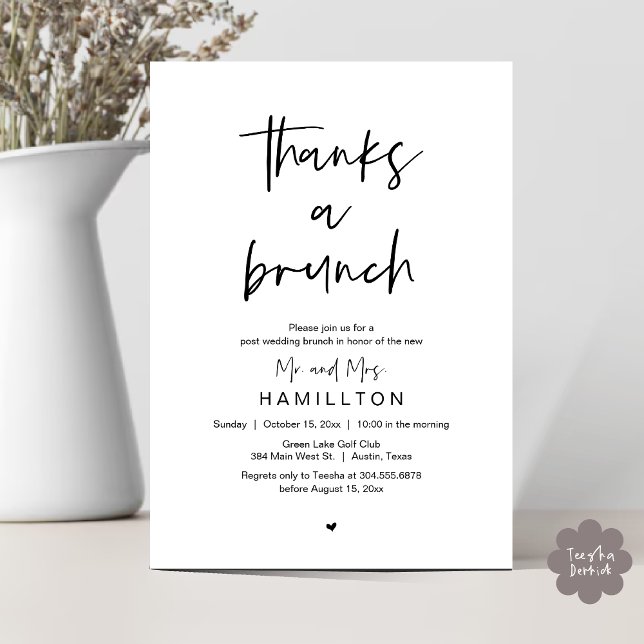 Invitation Le Lendemain, Brunch d'Après Mariage (Thanks a Brunch, The Morning After, Post Wedding Invitation Card  PDF Black White)