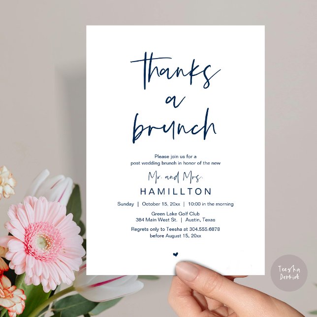Invitation Le Lendemain, Brunch d'Après Mariage (Thanks a Brunch, The Morning After, Post Wedding Invitation Card  PDF Navy Blue)