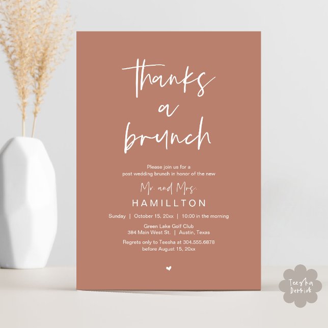 Invitation Le Lendemain, Brunch d'Après Mariage (Thanks a Brunch, The Morning After, Post Wedding Invitation Card  PDF Terracotta Earthy Brown)