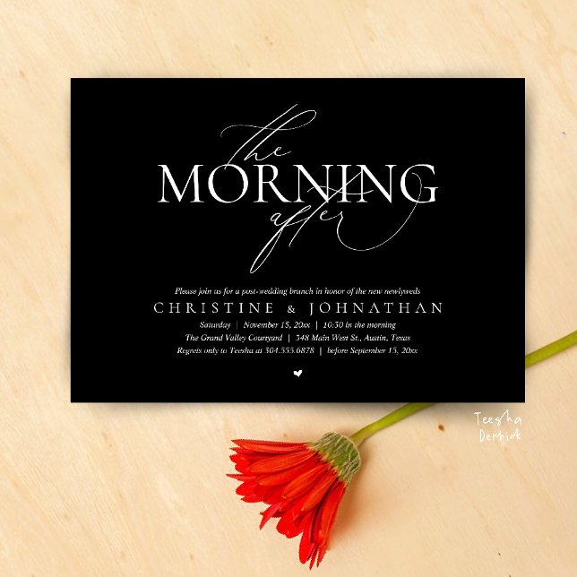 Invitation Le Lendemain, Brunch d'Après-Mariage Évasion (The Morning After, Post Wedding Brunch Elopement Invitation Card in warm contemporary Black White)