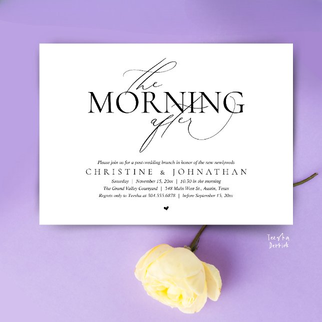 Invitation Le Lendemain, Brunch d'Après-Mariage Évasion (The Morning After, Post Wedding Brunch Elopement Invitation Card in warm contemporary Black White)