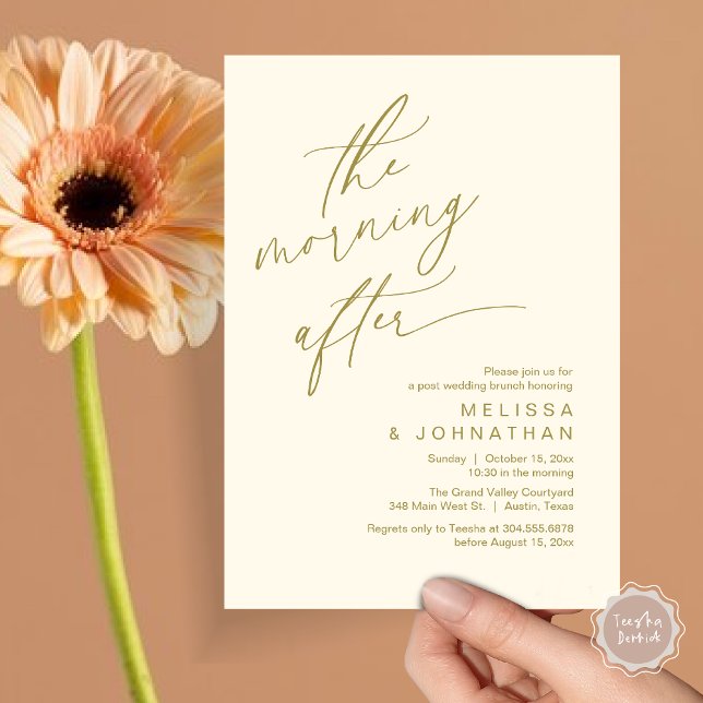 Invitation Le lendemain, Brunch de conte de fées (The Morning After Modern Romantic Post Wedding Elopement Brunch Invitation Card PDF in Yellow Gold)