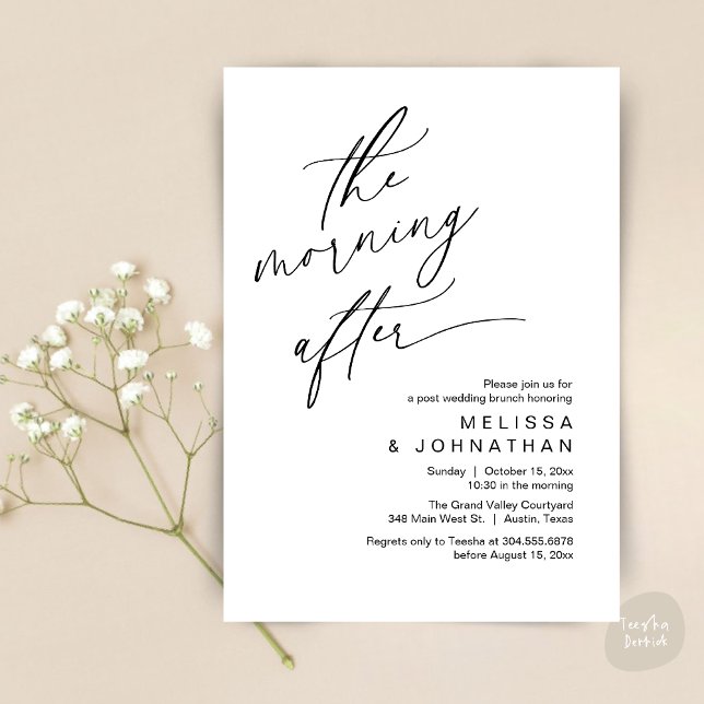 Invitation Le Lendemain, Brunch de Félicité Éternelle (The Morning After Modern Romantic Post Wedding Elopement Brunch Invitation Card PDF in White Black)