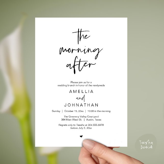 Invitation Le lendemain, brunch moderne d'après-mariage (The morning after, Modern Post Wedding Brunch celebration  Invitation card in black and white)