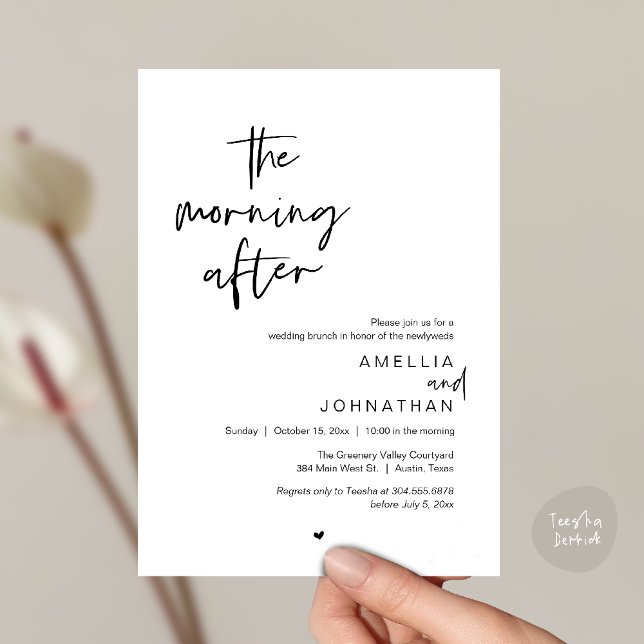 Invitation Le lendemain, brunch moderne d'après-mariage (The morning after, Modern Post Wedding Brunch celebration  Invitation card in black and white)