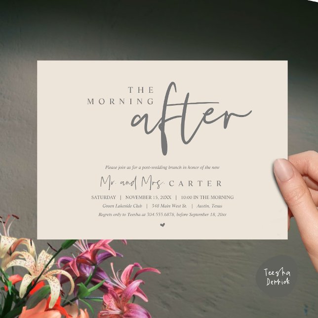 Invitation Le lendemain matin, brunch post-mariage (The Morning After, Post Wedding Brunch Invitation Card PDF Beautiful Summer Cream Grey)
