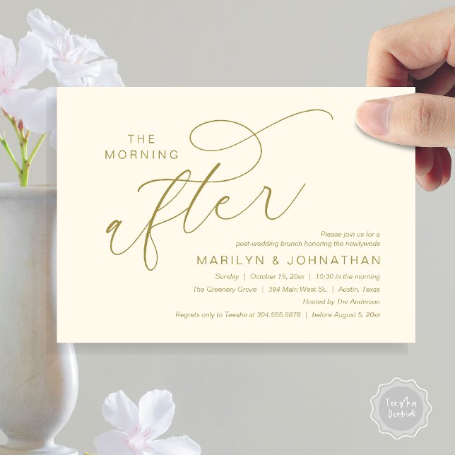 Invitation Le Lendemain, Remerciements pour le Brunch de Mari (The Morning After, Post Wedding Brunch Appreciate Thank You Invitation Card PDF Yellow Gold)