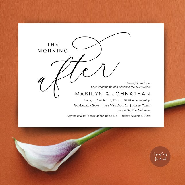 Invitation Le Lendemain, Remerciements pour le Brunch de Mari (The Morning After, Post Wedding Brunch Appreciate Thank You Invitation Card PDF Black White)
