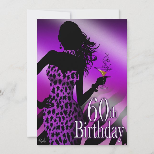 Invitation Le Léopard Zèbre de Bombshell pourpre 60e annivers (Devant)