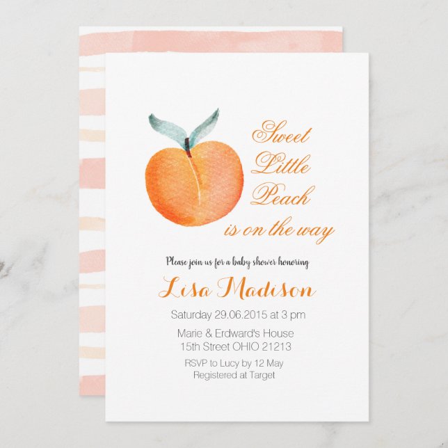 Invitation Le Little Peach moderne est en route Baby shower (Devant / Derrière)