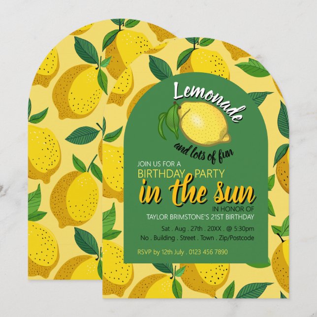 Invitation Le logo au citron, la limonade et beaucoup d'Anniv (Devant / Derrière)