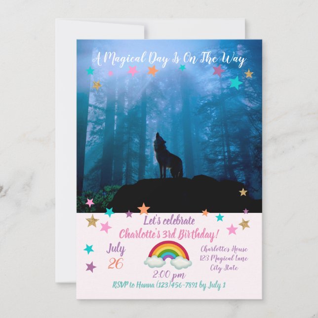 Invitation Le loup hurlant dans la nature (Devant)