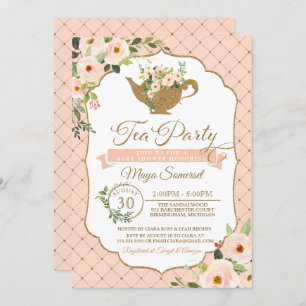 Invitation Le luxe de thé rougissent baby shower floral de