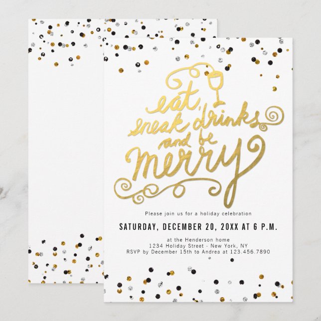 Invitation Le manuscrit d'or mangent la joyeuse fête de (Devant / Derrière)