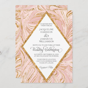 Invitation Le marbre rose de parties scintillantes de Faux