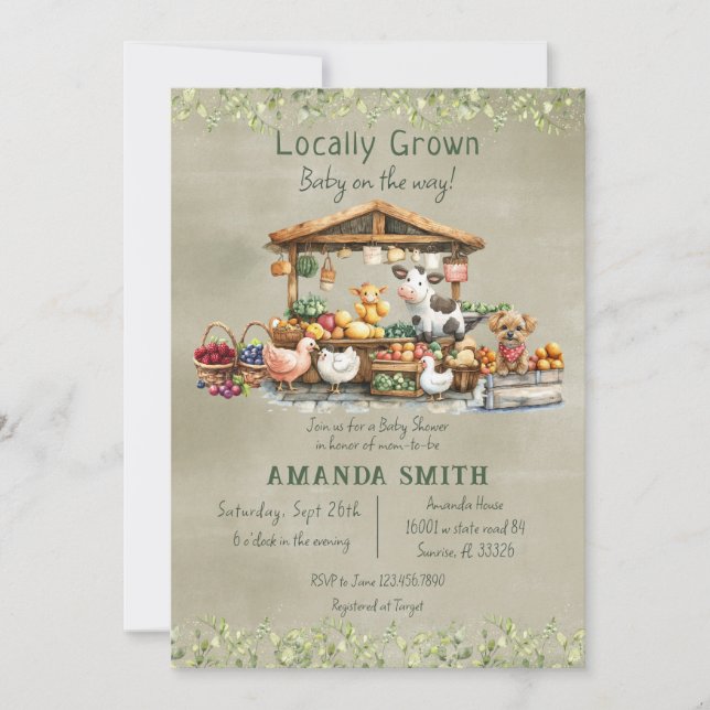 Invitation Le marché des agriculteurs Baby shower cultivé loc (Devant)