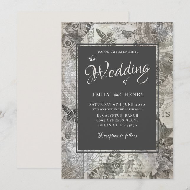 Invitation Le mariage botanique vintage de  (Devant / Derrière)