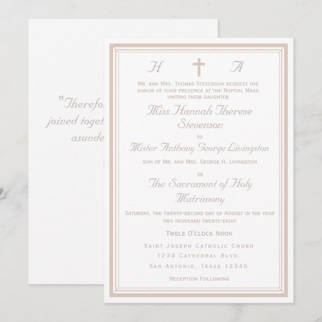 Invitation Le Mariage Catholique Raffiné (Devant / Derrière)